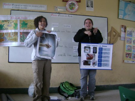 Lila and I giving our "charlita" at the school